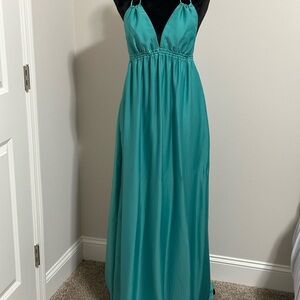 BCBGMaxAzria Blue Halter Sleeveless Maxi Dress